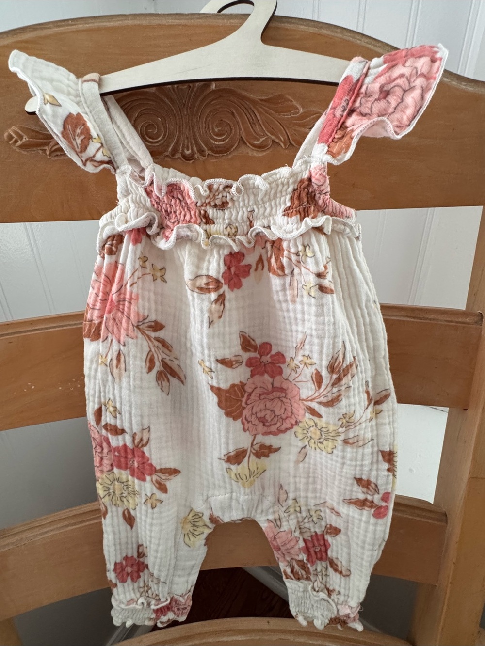 Gerber Floral Cotton Romper in Cream and Pink